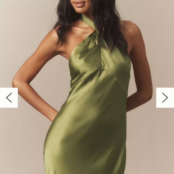 BHLDN Satin halter neck Dress - Olive Green new with tags - Picture 3 of 7